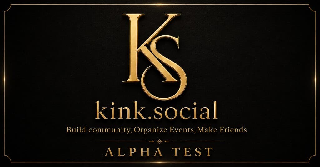 kink.social alpha test — gold KS monogram on black