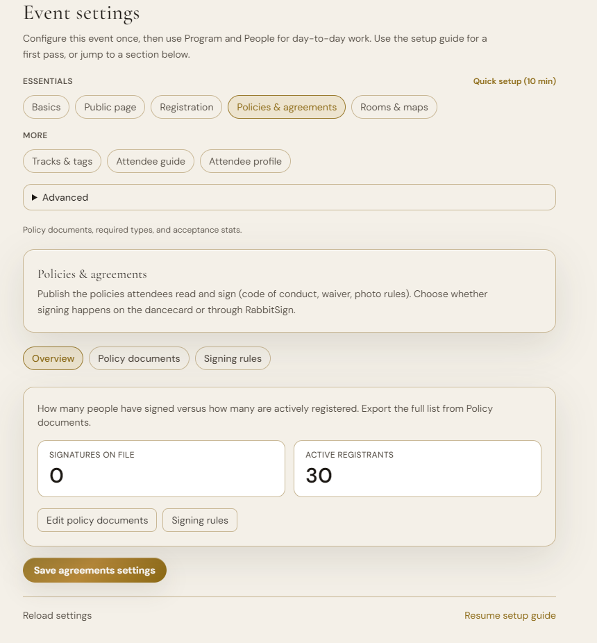 ECKE Sign policy checklist with legal name and signature fields